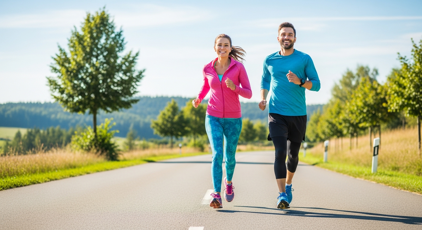 Runners on a scenic road